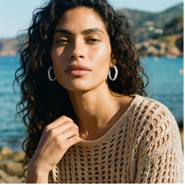 Molten Gold Textured Hoops | SOLSTICE & PEARL